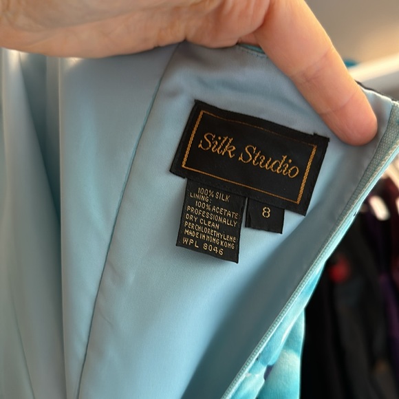 Silk Studio Strapless Turquoise Floral Dress - Picture 4 of 5